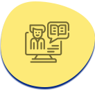 Illustration of a teacher on a computer with a smaller book popping up out on the side.